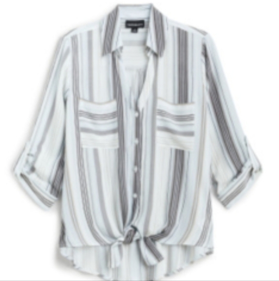 Fortune + Ivy Blake Coastal Cool tie button front striped Shirttail blouse large - Picture 11 of 11